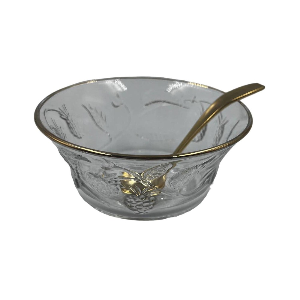 Vintage Arcopol France Sugar Dish Etched Raspberries Berry Jelly Bowl Gold‎ Tone